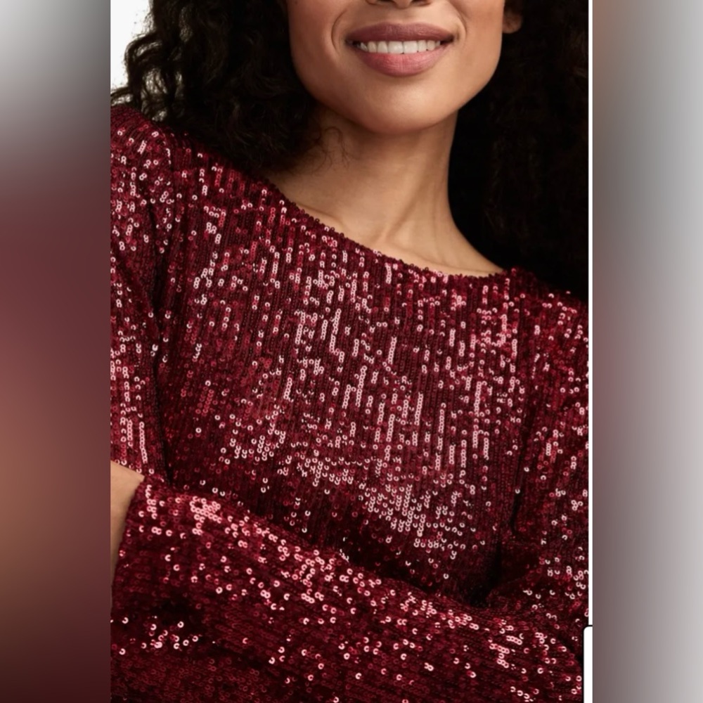 NWT Lucky Brand Sequin Long Sleeve Top - Red - Picture 6 of 8